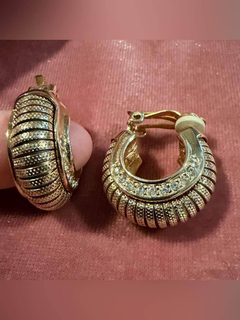 VINTAGE Gold Crystal Accent 1” Hoop Clip-on Earrings - Women Jewelry